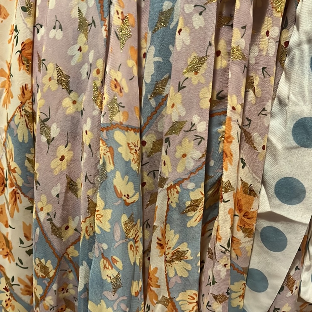 FOREVER UNIQUE Halter Gold Blue Purple Floral Handkerchief Hem Dress, Sz 2 NWT - Picture 8 of 12